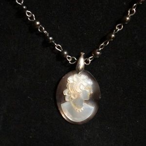 Silver Shell Cameo with beaded chain